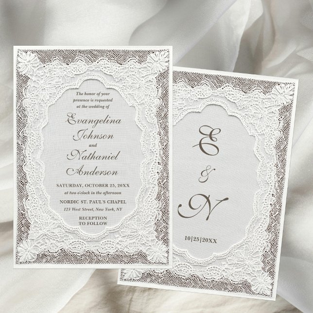 Convites Casamento Formal com Renda Atemporal e Falsa Borda (Criador carregado)