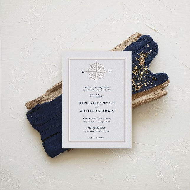 Convites Casamento Formal Costeiro De Barcos Náuticos De Ro (nautical wedding invitation compass rose formal traditional modern classic beach ocean coastal ivory)