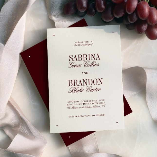 Convites Casamento Formal da Borgonha e da Marfim (Retro Elegant Burgundy & Ivory Formal Wedding Invitation)
