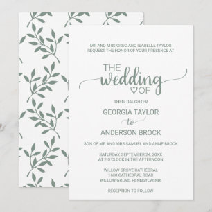 Convites Casamento Formal da Caligrafia Verde Simples