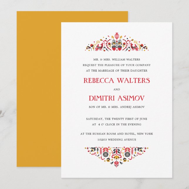 Convites Casamento Formal Da Flor Russa Art Khokhloma (Frente/Verso)