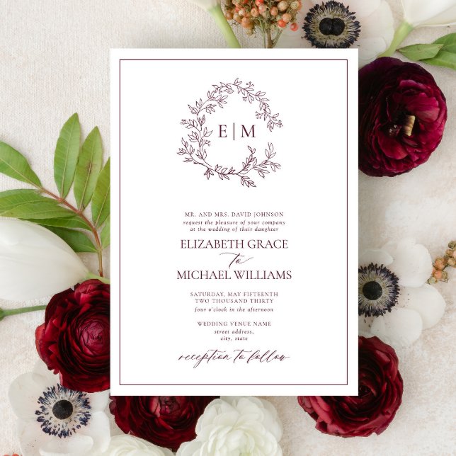Convites Casamento Formal da Folha de Folha de Crest Monogr (Criador carregado)