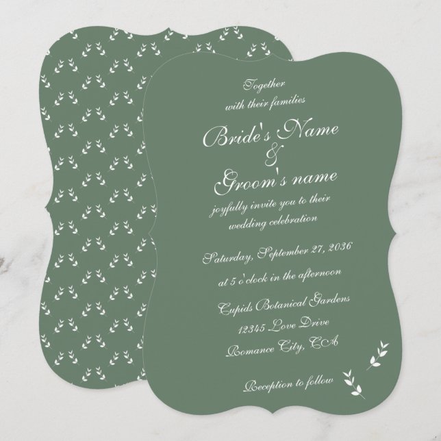 Convites Casamento Formal De Azeitona Verde De Elegante (Frente/Verso)
