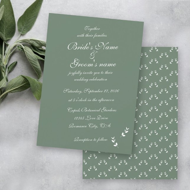 Convites Casamento Formal De Azeitona Verde De Elegante (Elegant Formal Sage Olive Green Script Wedding Invitation)