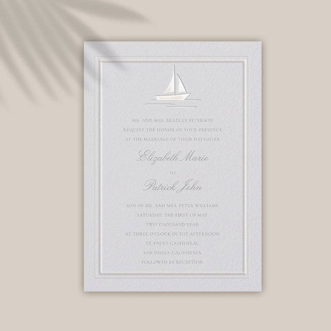 Convites Casamento Formal De Barcos De Frame Embalados Faux (coastal wedding invitation modern classic formal traditional frame faux embossed boat)