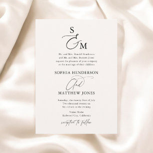 Convites Casamento Formal de Beige Monogramas