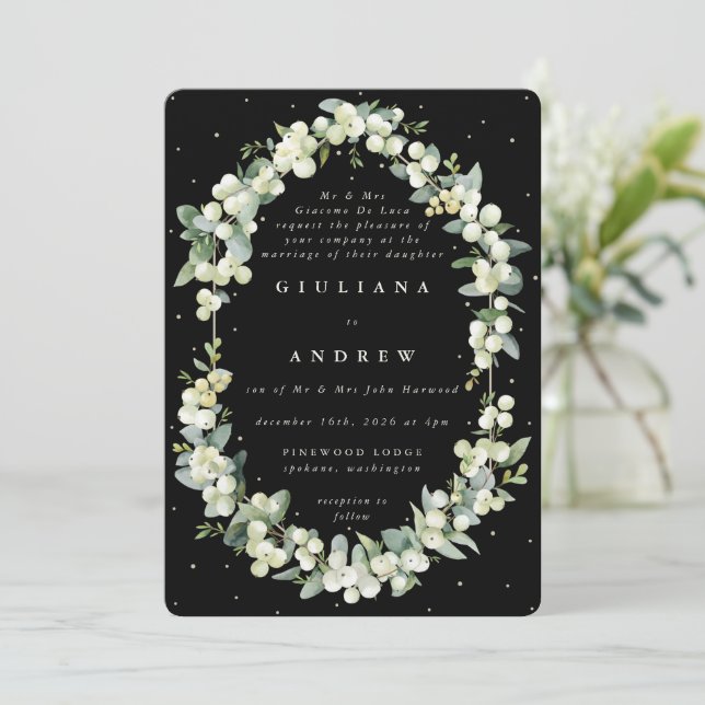Convites Casamento Formal de Black Snowberry+Eucalyptus (Em pé/Frente)