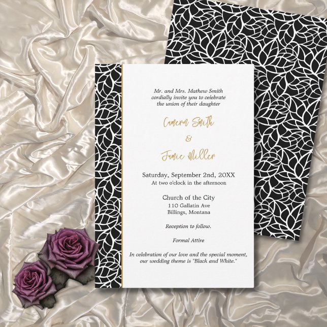 Convites Casamento Formal de Borda Botânica Branca e Negra (Formal White & Black Botanical Border Wedding Invitation)