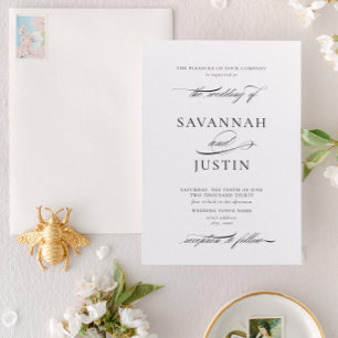 Convites Casamento Formal de Caligrafia Preta e Branca