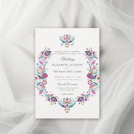 Convites Casamento Formal de Crest do Frame Floral Mexicano
