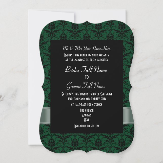 Convites Casamento formal de damas verdes e pretas (Frente)