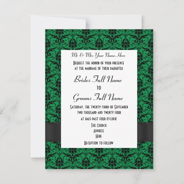 Convites Casamento formal de damas verdes e pretas (Frente)