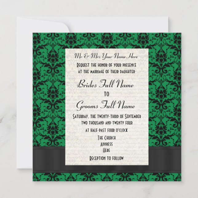 Convites Casamento formal de damas verdes e pretas (Frente)