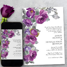 Convites Casamento Formal De Flores De Aquarela Roxo Elegan