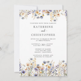 Convites Casamento Formal de Flores Selvagens Azuis Dusty