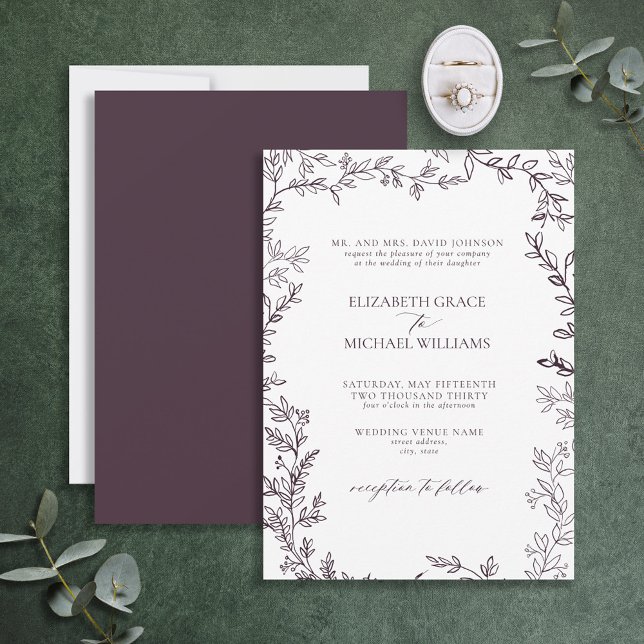 Convites Casamento Formal de Folha de Roxo de Ameaça Clássi (Criador carregado)