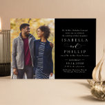 Convites Casamento formal de fotos elegantes e pretas<br><div class="desc">Com tipografia clássica e elegante, este convite formal para casamento dá o tom para um casamento de eterno. Perfeito para um caso de gravata negra. As peças de coordenação também estão disponíveis na suíte de casamento. Esta placa horizontal oferece espaço para uma foto vertical ao lado do belo tipo para...</div>