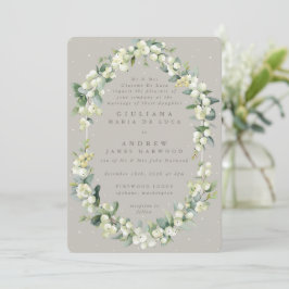 Convites Casamento Formal de Inverno Greige Snowberry+Eucal
