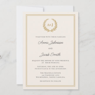 Convites Casamento Formal de Ivory & Dourado Laurel Wreath