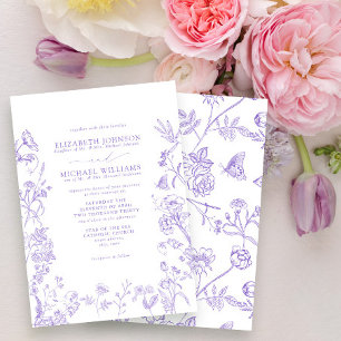 Convites Casamento Formal de Lavanda Lilac Chinoiserie Flor