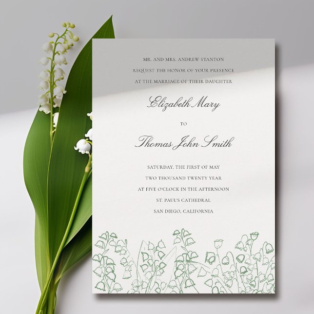 Convites Casamento Formal De Lily Valley, Esquema Floral De (lily of the valley wedding invitation formal traditional elegant green floral sketch fine art wild)