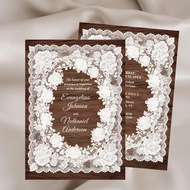 Convites Casamento Formal de Madeira Rústica com Rosas de R (Criador carregado)