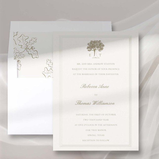 Convites Casamento Formal De Mighty Oak Faux Dourado (oak tree wedding invitation fall autumn mountain rustic formal traditional elegant modern classic)