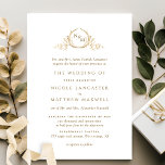 Convites Casamento Formal de Monograma Branco e Dourado Ele<br><div class="desc">Convite Elegante de Casamento com delicado monograma desenhado à mão com iniciais de casal em matizes de ouro. Design simples, elegante e na moda. Monograma e texto em matiz ouro, sobre fundo branco. De volta em branco. Capacidade de mudar a cor de fundo frontal e/ou traseira para qualquer cor que...</div>