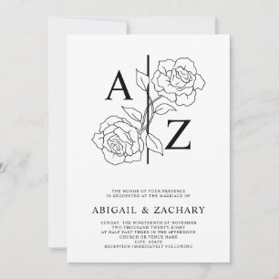 Convites Casamento Formal de Monograma Preto e Branco