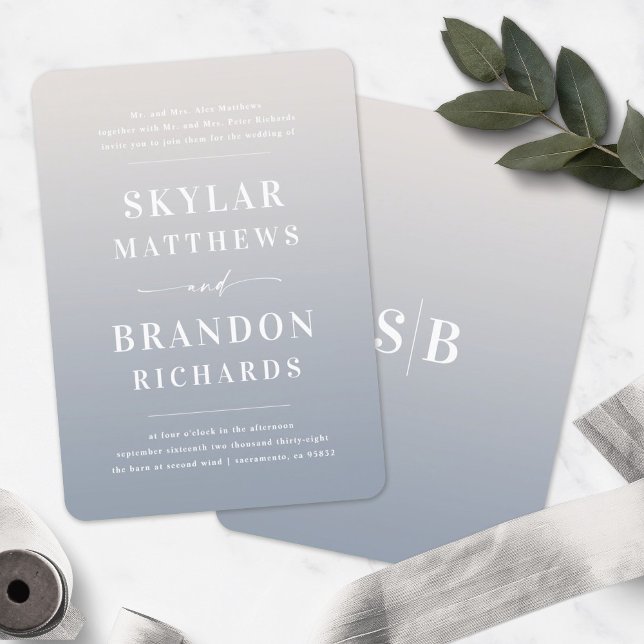 Convites Casamento Formal de Ombre Ivory e Blue Semi (Criador carregado)