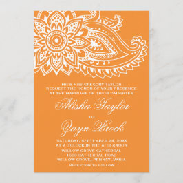 Convites Casamento Formal de Orange Indian Paisley