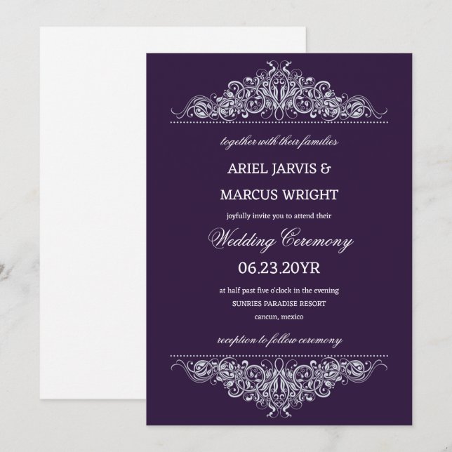 Convites Casamento Formal de Ornamentados Elegante (Frente/Verso)