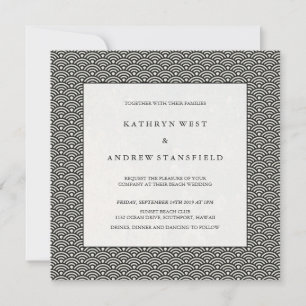 Convites Casamento formal de padrão de onda preto e branco