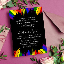 Convites Casamento Formal de Paint Strokes Pride Flag LGBT 