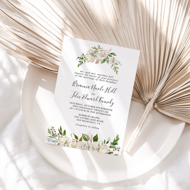 Convites Casamento Formal de Peony Floral White Winter Peon (Criador carregado)