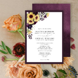 Convites Casamento Formal de Plum Purple Sunflower Watercol