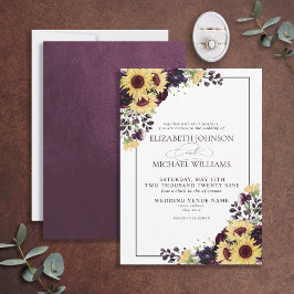 Convites Casamento Formal de Plum Purple Sunflower Watercol