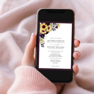 Convites Casamento Formal de Plum Purple Sunflower Watercol