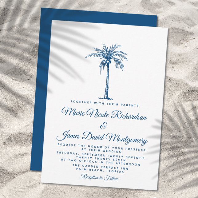 Convites Casamento Formal de Praia Azul Elegante (Criador carregado)