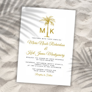 Convites Casamento Formal de Praia com Palmeira Dourada Mon
