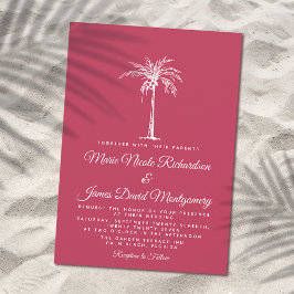 Convites Casamento Formal de Praia Elegante Palm Magenta