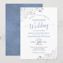 Convites Casamento Formal de Prata e Azul Dusty