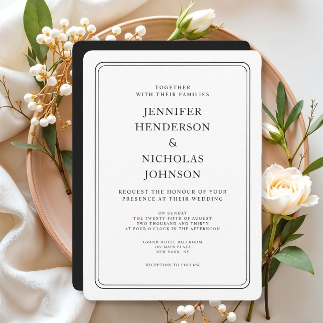 Convites Casamento Formal De Preto E Branco Elegante (Elegant Formal Black And White Wedding Invitation)