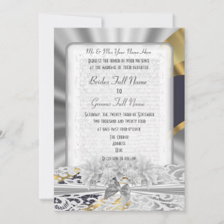 Convites Casamento formal de renda branca prateada