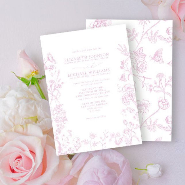 Convites Casamento Formal de Rosa Chinoiserie Floral (Criador carregado)