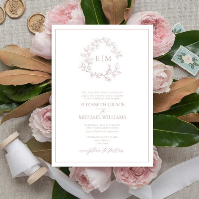 Convites Casamento Formal de Rosa de Folha de Folha de Cres (Criador carregado)