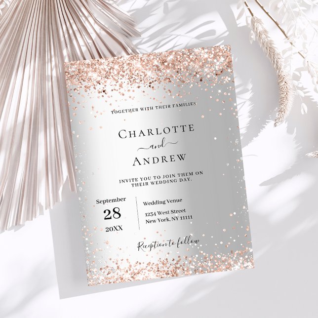 Convites Casamento formal de rosa de prata (Criador carregado)