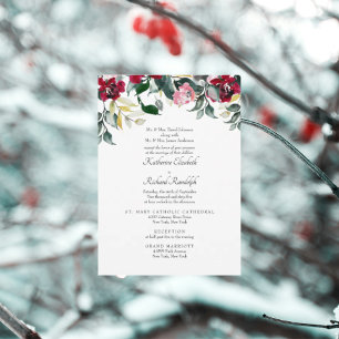 Convites Casamento Formal de Rosa Vermelha de Inverno 2 Loc