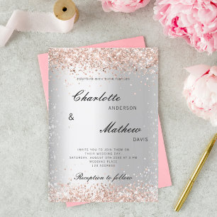 Convites Casamento formal de script rosa de ouro prata