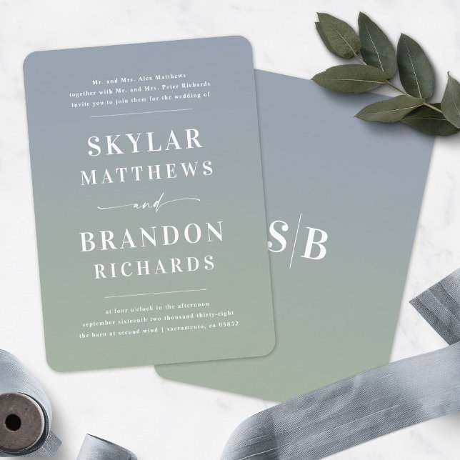 Convites Casamento Formal de Semi Azul e Verde de Ombre Ele (Criador carregado)